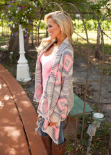 2017 Fashion Collarless Kimono Cardigan Long Sleeve Poncho Pink Grey Sweaters Tribal Print Asymmetrical Cardigan Women Tops B35