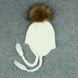 2017 Fashion Children Winter Raccoon Fur Hats For Girls 100% Real Fur Pompom Beanies Cap kidss Crochet Baby Hats