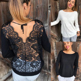 2017 Brand New Sexy Women's Longsleeve Loose Lace Back Casual Shirt Autumn Tops T-Shirt Fashion Women Clothes