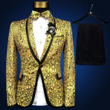 2017 brand new gold sequined Mens Wedding Suits jacket Plus Size fashion slim paillette formal party prom Men Suit Blazers S-4XL