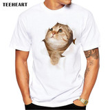2017 Brand New Fashion Summer Harajuku Animal Cat Print Shirt O-Neck Short Sleeve T Shirt Men Funny Cat in holes Tops la660