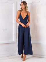 Spaghetti-neck Backless Wide Leg Long Jumpsuits