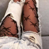 SP&amp;CITY Fashion Cool Star Printed Fishnet Tights Hollow Out Sexy Mesh Pantyhose Punk Pattern Pantyhose Black Women Tights