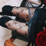 SP&amp;CITY Fashion Cool Star Printed Fishnet Tights Hollow Out Sexy Mesh Pantyhose Punk Pattern Pantyhose Black Women Tights
