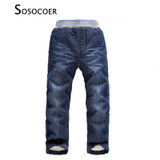 SOSOCOER Boys Jeans Kids Clothes Winter Thick Warm Boy Cowboy Pants High Quality Girls Trousers Fashion Casual Children Costume