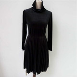 SORCHIDF Women New Sexy Velvet Mandarin Collar Vintage Elegant Dress Pleated Dress Party Dress