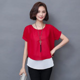 Soperwillton 2018 Summer Blouses Women Shirts Elegant Short Sleeve Fake Two Pieces Chiffon Blouse Casual Lady Tops Shirt #B957