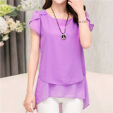 Soperwillton 2017 New Summer Women Blouse Loose Shirt O-Neck Chiffon Blouse Female Short Sleeve Blouse Plus Size 5XL Shirts D378