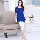 Soperwillton 2016 New Summer Women Lace Blouse Shirt Long Section Plus size 5XL Bottoming Shirt Lace Stitching Tops Blouses D086
