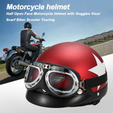 Motorcycle Half Open Face Helmet Goggles Scooter biker sport red black