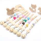 Soother clips Baby dummy Baby pacifier clip Baby teething toys wooden beads Cartoon chewable toy baby shower gifts