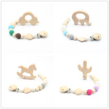 Soother clips Baby dummy Baby pacifier clip Baby teething toys wooden beads Cartoon chewable toy baby shower gifts