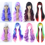 Soowee 70cm Long Women Hair Ombre Color High Temperature Fiber Wigs Pink Blue Synthetic Hair Cosplay Wig Peruca Pelucas