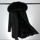 2016 Real Fur Parkas For women's Winter Army Green Large Raccoon Fur Collar Hooded Long coat Fox Fur Liner Jacket top quality