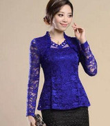 2016 Plus size Women clothing Spring lace Shirt Tops Cutout basic female Elegant long-sleeve Lace Blouses shirts M-4XL