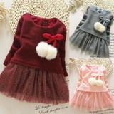 2016 Newborn Baby Girls Dress Knit Tops Lace Bowknot Dresses Kids Autumn Spring Clothing 0-24M