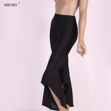 2016 New Women Vintage Irregular High Waist  Loose Solid Black Ruffle Elegant Casual Long Flare Wide Leg Pants