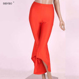 2016 New Women Vintage Irregular High Waist  Loose Solid Black Ruffle Elegant Casual Long Flare Wide Leg Pants