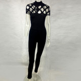 2016 New Women Turtle neck Jumpsuits One piece Hollow out Mesh Bodycon Sexy Long pants bodycon Red outfits Club rompers overalls