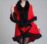 2016 New Winter Womens Capes and Ponchos Fashion Fake Fox Fur Collar Cashmere Sweater Women Knitted Cardigan Poncho MY13