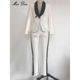 2016 new winter White Blazer Women Slim Blaser Double Breasted Design Blazer Feminino Female Suit Jacket & pants Women Work Wear