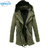 2017 Winter Men Fashion Thick Velvet Warm Jackets Parkas Mens Cotton Windbreaker Army Hip Hop Big Hooded Jacket Long Trench Coat