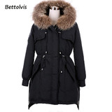 2017 Winter Jacket Women White Duck Parka Jackets Natural Raccoon Fur Collar Female Winter Coat Women Parkas Jaqueta feminina