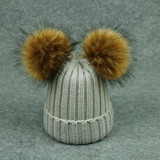 2017 winter hats children caps cute girls boys knitted wool cotton hat two pom poms baby kids beanies warm quality women hats