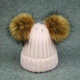 2017 winter hats children caps cute girls boys knitted wool cotton hat two pom poms baby kids beanies warm quality women hats