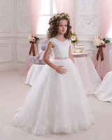 2017 Hot Flower Girl Dresses for Weddings Lovely Lace Bow Girls Pageant Dresses First Communion Dresses for Little Girls F21