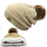 2017 hot Double layer fur ball cap pom poms winter hat for women girls hat knitted beanies cap thick female cap