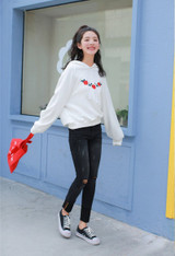 2017 hoodies women ulzzang autumn winter new korean clothes cute hoodie pocket embroidery roses harajuku kawaii sweatshirt women