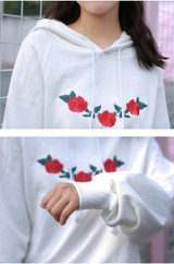 2017 hoodies women ulzzang autumn winter new korean clothes cute hoodie pocket embroidery roses harajuku kawaii sweatshirt women