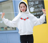 2017 hoodies women ulzzang autumn winter new korean clothes cute hoodie pocket embroidery roses harajuku kawaii sweatshirt women