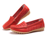 2017 Hollow New Moccasins Breathable Red Sapato Feminino Genuine Leather Soft Outsole Female Casual Loafers Women Flat Shoes