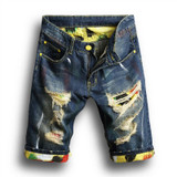 2017 Hirigin New Men Stylish Short Ripped Jeans Pants Biker Skinny Slim Pockets Straight Loose  Zipper Fly  Denim Shorts UK