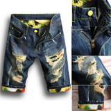 2017 Hirigin New Men Stylish Short Ripped Jeans Pants Biker Skinny Slim Pockets Straight Loose  Zipper Fly  Denim Shorts UK