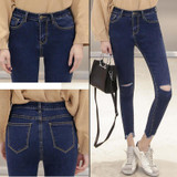 2017 High Waist Jeans Women Skinny Ripped Jeans Denim Trousers Fashion Pencil Jeans For Women Skinny Irregular pants Women