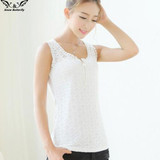 2017 high quality Summer Cotton Blouse shirt Women Sleeveless top Blouses Shirts Female Office Lace zipper Plus Size tops