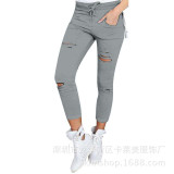 2016 New Fashion Ankle-Length Pants Solid Color Hollow Out pantalon femme Pants Women Sweatpants Cargo Jogger Pants