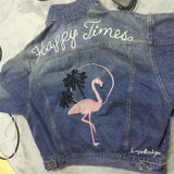 2016 new fall embroidered denim jacket female 2016 Korean version of the retro loose flamingo pattern coat