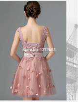 2016 new design mini short dresses elegant  cocktail party appliques lace -up party dress free shipping