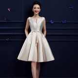 2016 new design A-line short dresses V-opening back cocktail party lace-up dress veatidos de festa Hot sale free shipping