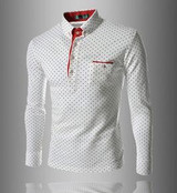 2016 New Brands Mens Dot Long Sleeve POLO Shirts Brands  Long Sleeve Camisas Polo Stand Collar Male Polo Shirt Size 3XL. KJHBA