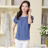 2016 fashion women shirt plus size real summer large size women's cotton short sleeved blouse Korean white linen blouse 923H 45