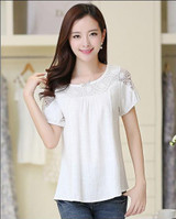 2016 fashion women shirt plus size real summer large size women's cotton short sleeved blouse Korean white linen blouse 923H 45