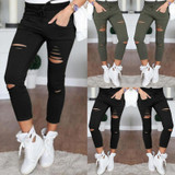 2016 Fashion Women Pants Hollow Out Pants Women Sweatpants Cargo Jogger Pants Skinny Stretch Slim Fit Army Green Pencil Pants
