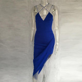 2016 Fashion Women New Style Blue dress Sexy Irregular Split Bodycon Dresses V neck Slim Vestidos