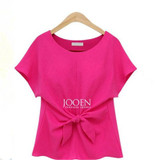 2016 fashion women kimono Bowknot blouses O-neck short sleeve shirts chiffon casual vintage tops plus size XXXXL blusas blouse