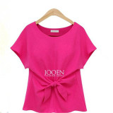 2016 fashion women kimono Bowknot blouses O-neck short sleeve shirts chiffon casual vintage tops plus size XXXXL blusas blouse